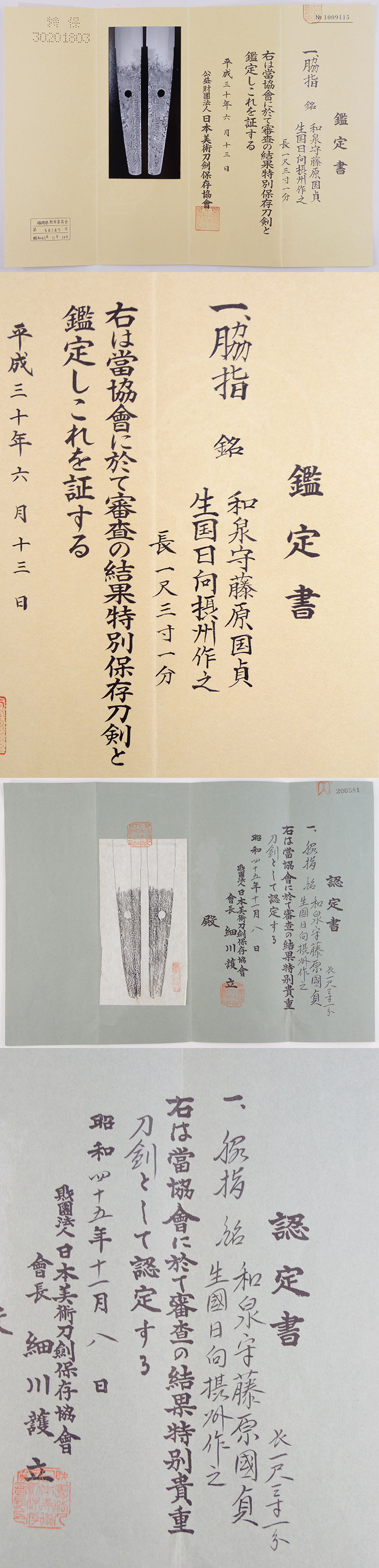 和泉守藤原国貞 (親国貞)鑑定書画像