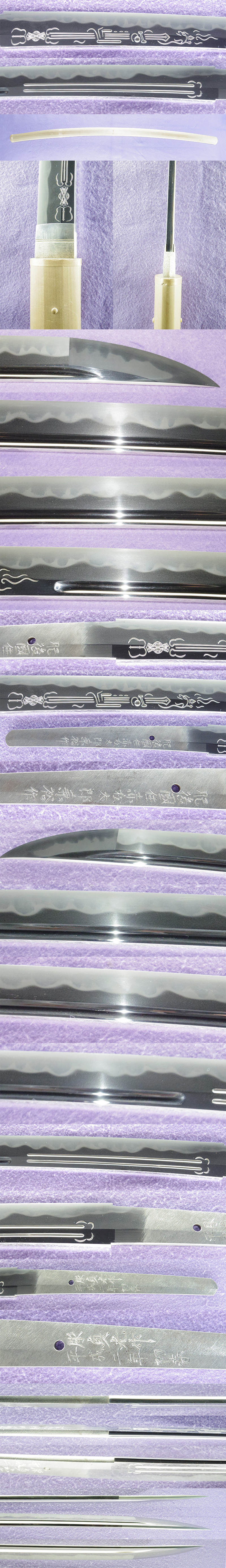 刀　肥後國住赤松太郎兼裕作　　彫貞光作 平成二年初春 (刀身彫り 河野貞光)各部分画像