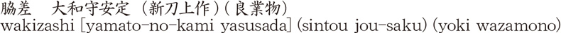 脇差　大和守安定（新刀上作) (良業物）商品名