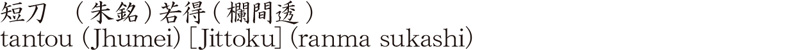 短刀　(越前下坂) (欄間透)　　　拾得(朱書) (蓮台文)商品名